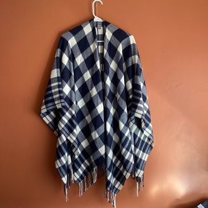 Navy and White Plaid Poncho